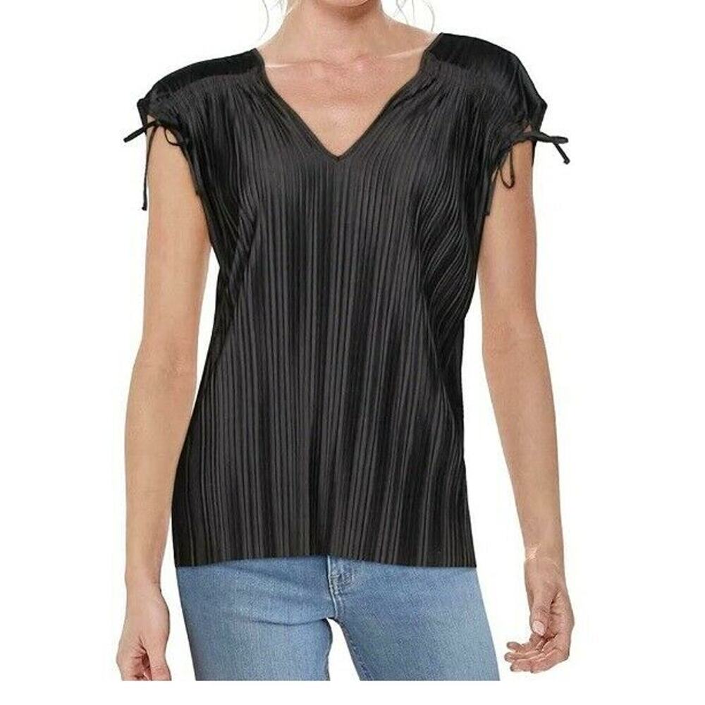 Alfani Pleated Blouse Cap-Tie-Sleeve Ruched Top M